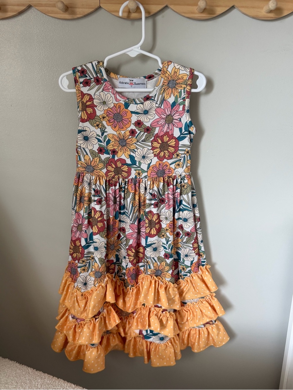 Adorable Sweetness Girls 3/4 Floral Ruffle A-Line Dress Sleeveless Multicolor